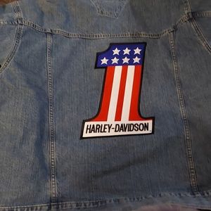 Harley-Davidson Men's Blue Denim Jacket with Patriotic Patch